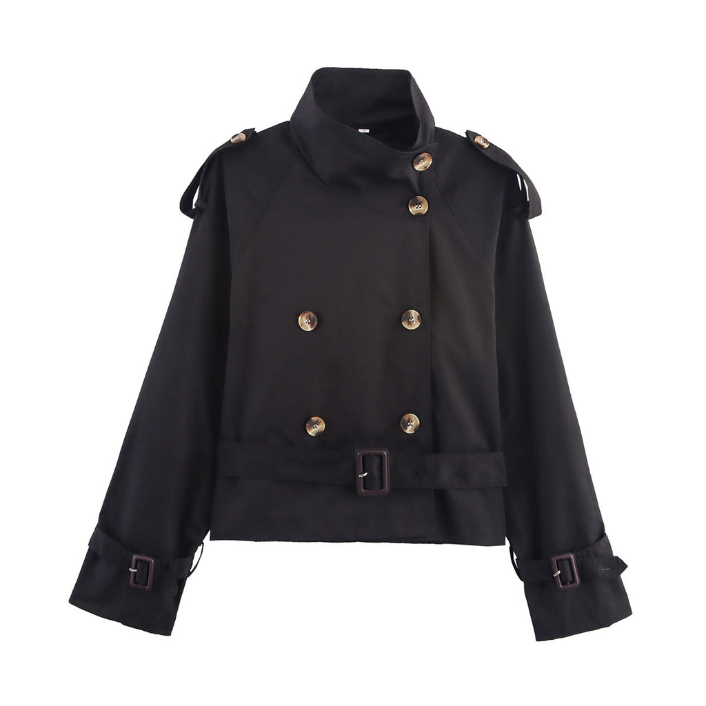 Women's New Fashion With Belt Short Double breasted Windbreaker Coat