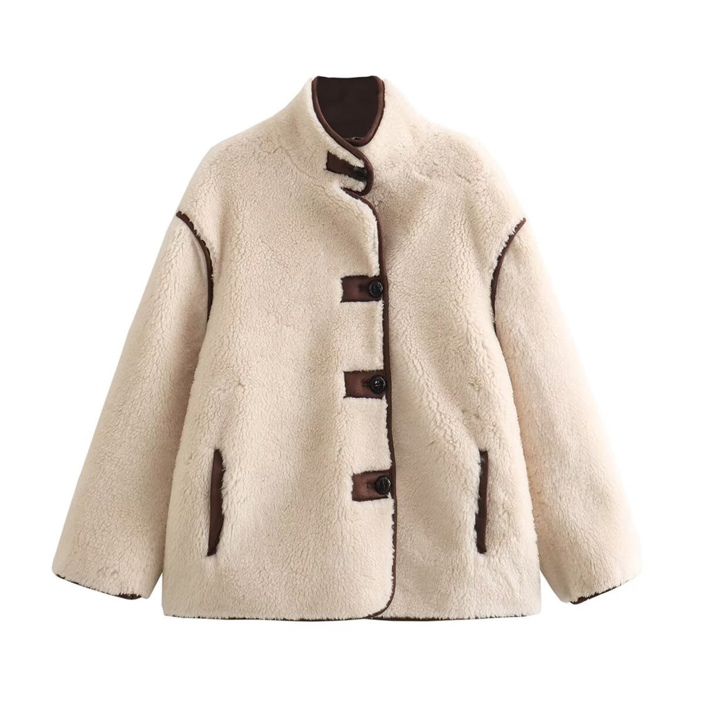 Women's loose standing collar warm fleece Coat