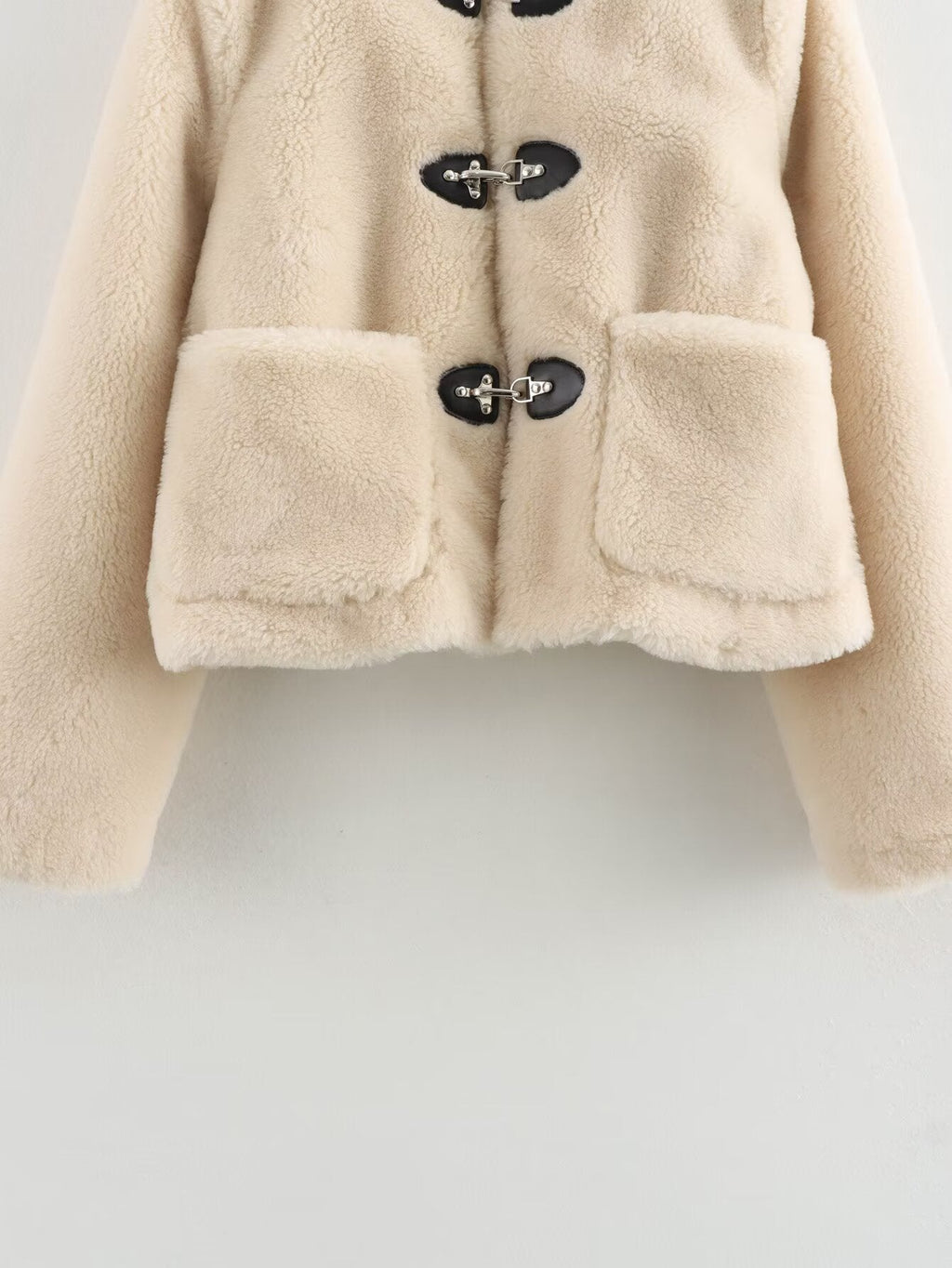 Women's new spring buckle round neck fleece Coat