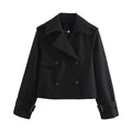 Women's New Fashion Short Double breasted Lapel Windbreaker Coat