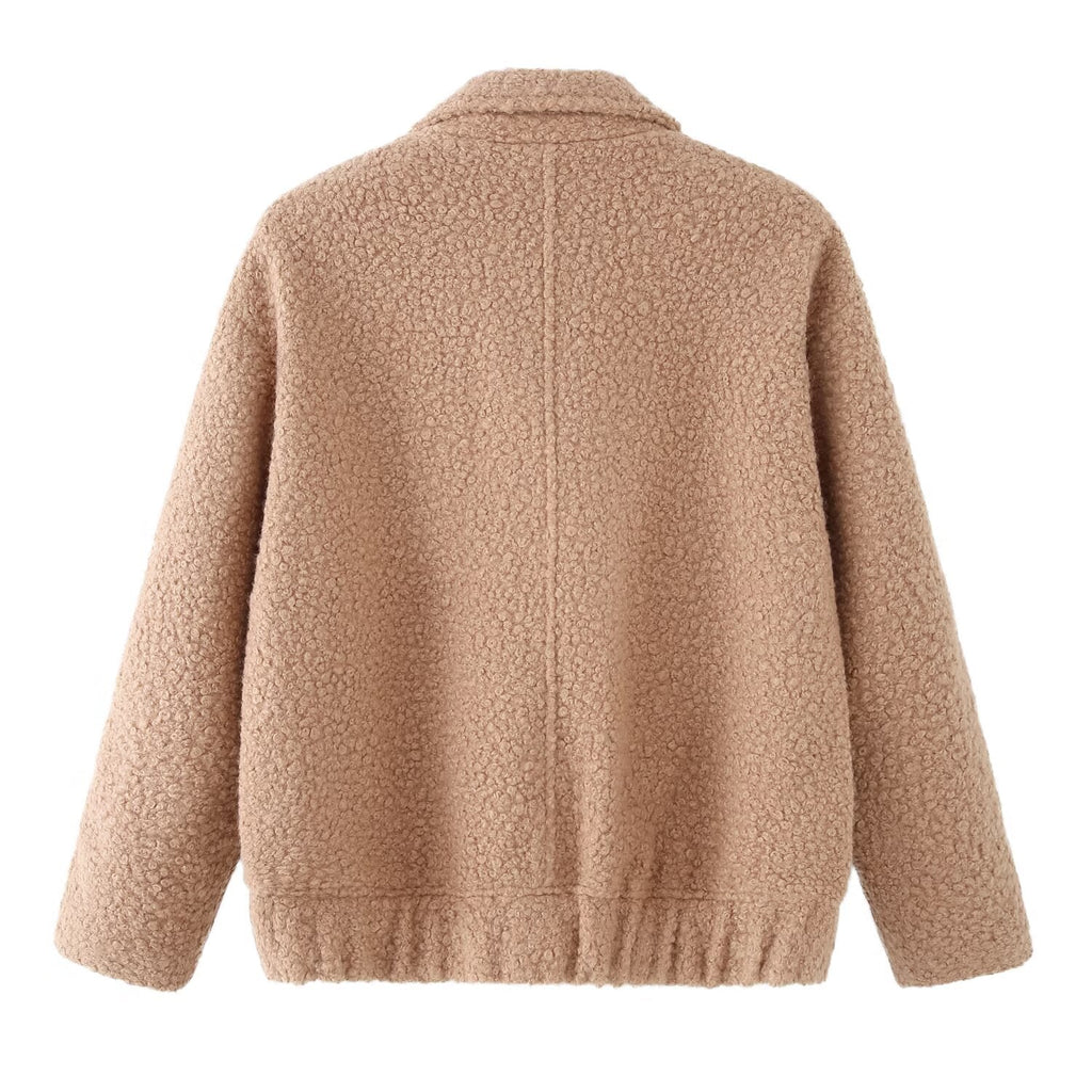 Women's loose Lapel casual woolen blend coat