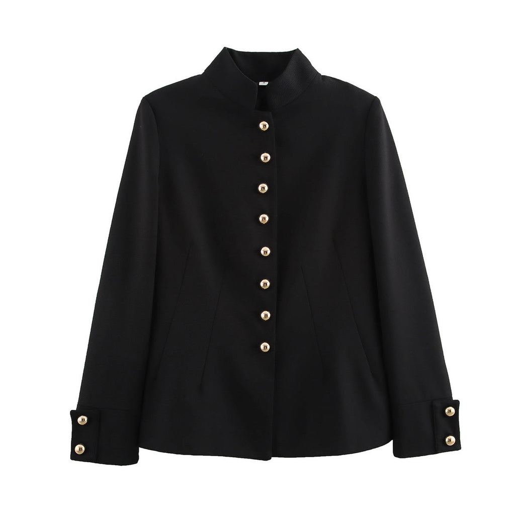 Women's slim single breasted stand collar Blazer Coat