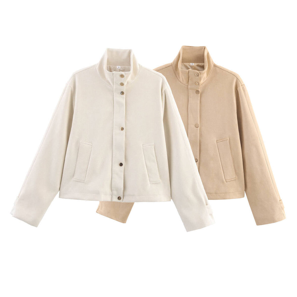 Women's new fashion suede textured stand collar jacket Coat