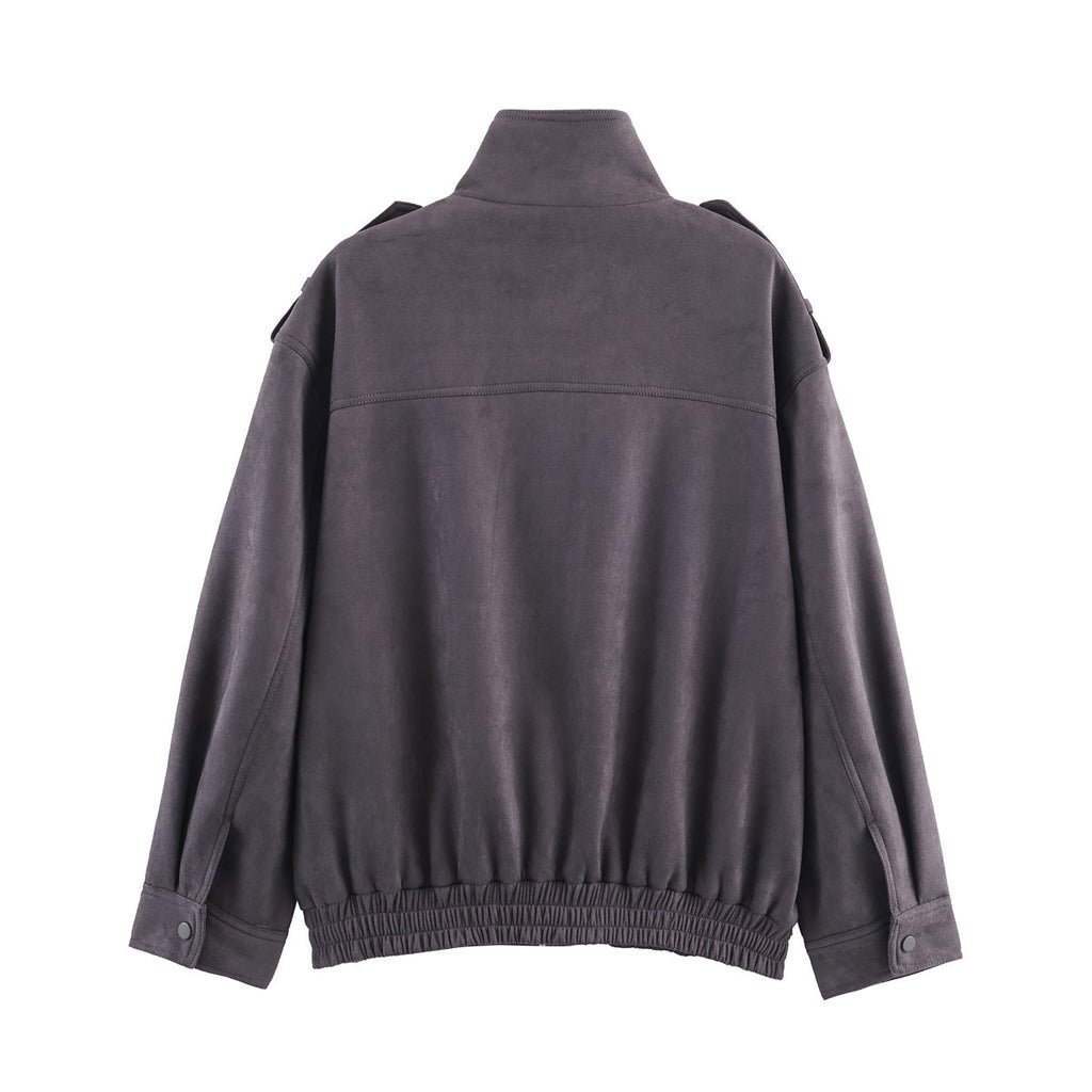 Women's new fashion suede loose stand collar jacket Coat
